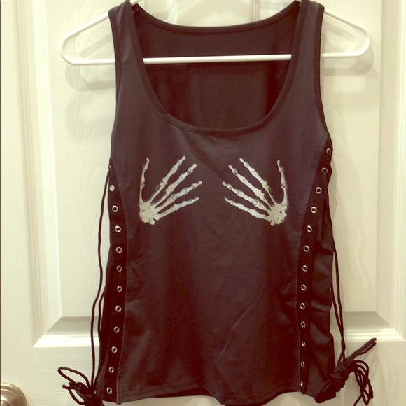 Tops - NWOT Skull Hands Tank Top w/ Tie Up Sides